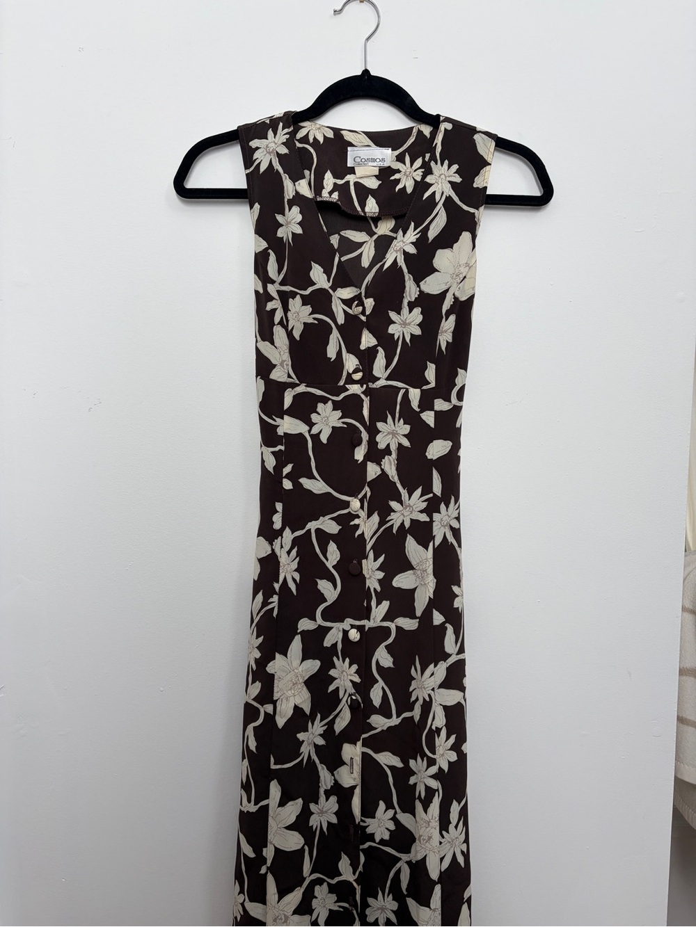 Vintage Brown Floral Button Maxi Dress